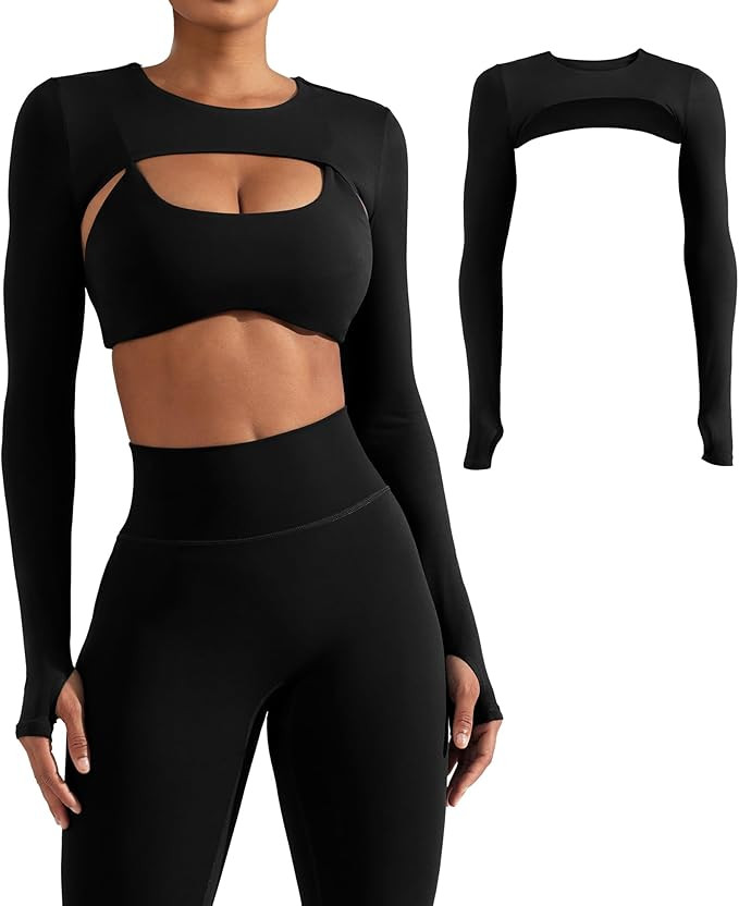 YEOREO Women Crop Top Long Sleeve Bolero Open Front Workout Cropped Shirts Sports Shrug | Amazon (US)