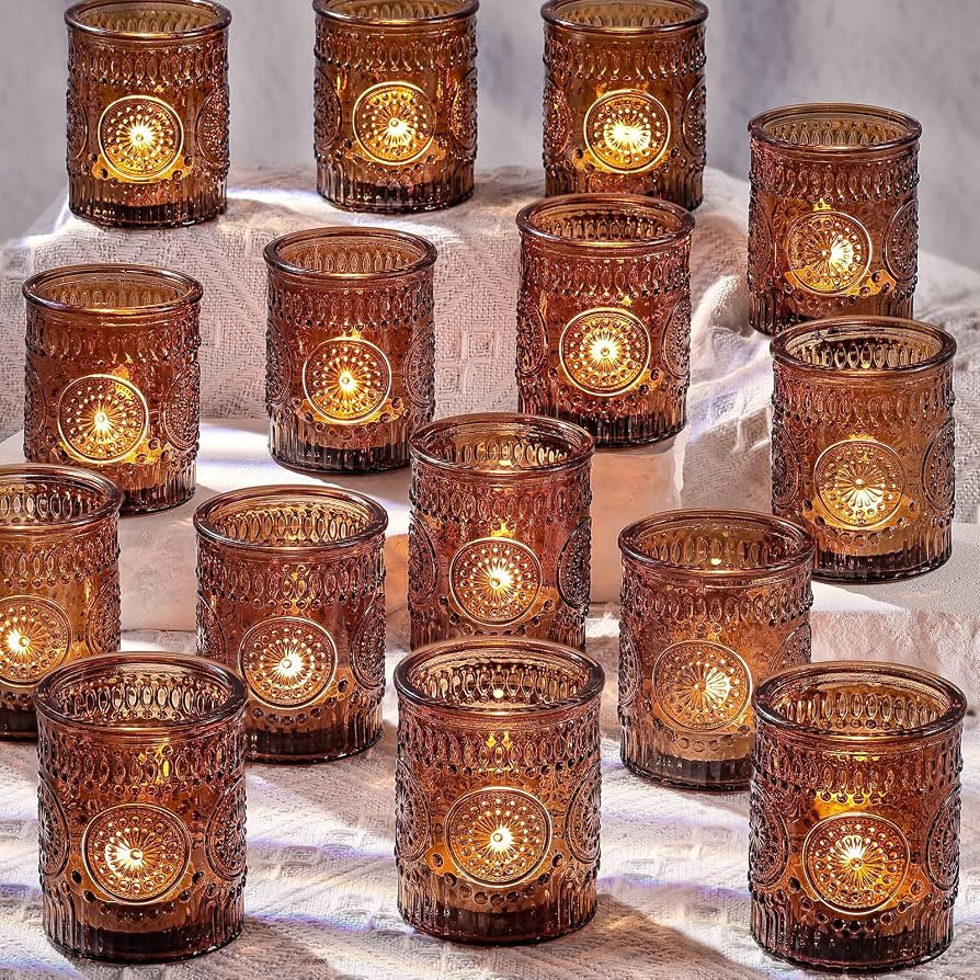 Amber Votive Candle Holders Set of 36- Glass Tea Lights Candle Holders Bulk | Amazon (US)