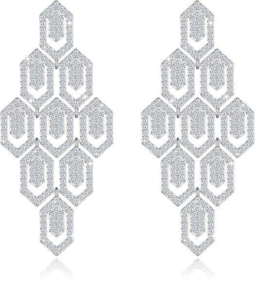 Frwiskp Wedding Earrings for Brides, Silver Earrings for Women, 18K White Gold Plated Sterling Si... | Amazon (US)