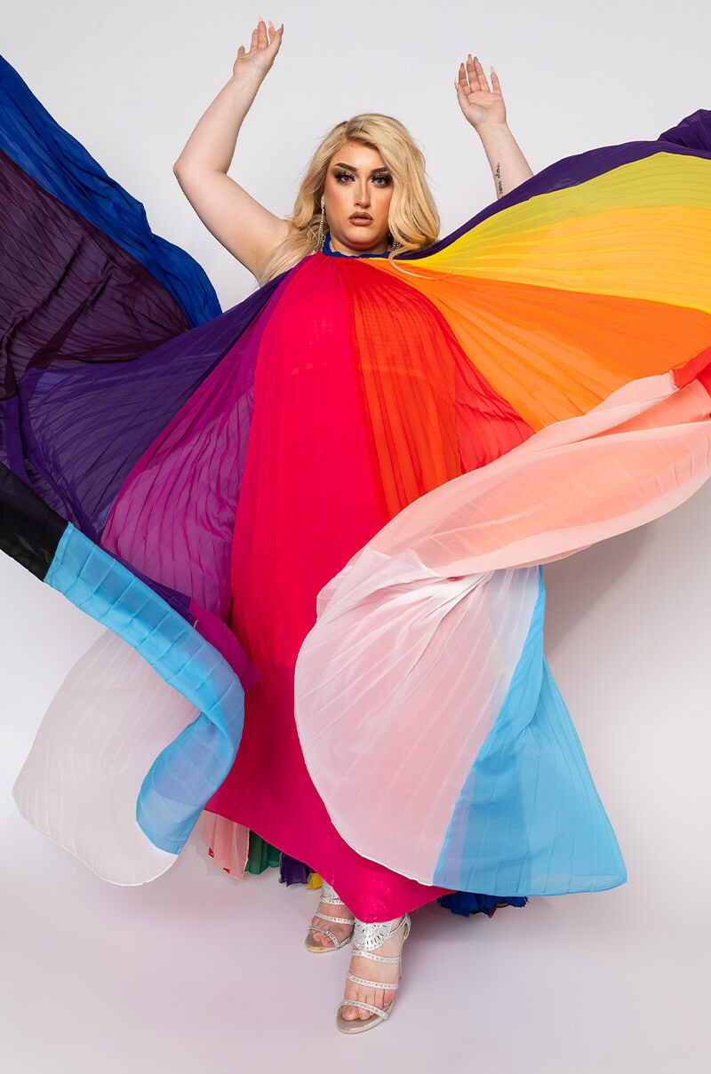 PLUS I AM ME WES RAINBOW CHIFFON PLEATED MAXI | AKIRA