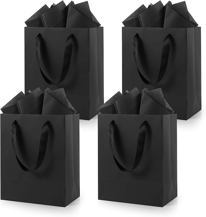Epoesch Black Small Gift Bags with Handles and Tissue Paper, 8x5x10 Inch 4 Pack Paper Bags for Me... | Amazon (US)