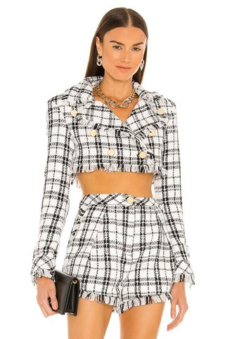 NBD Franca Jacket in White & Black from Revolve.com | Revolve Clothing (Global)