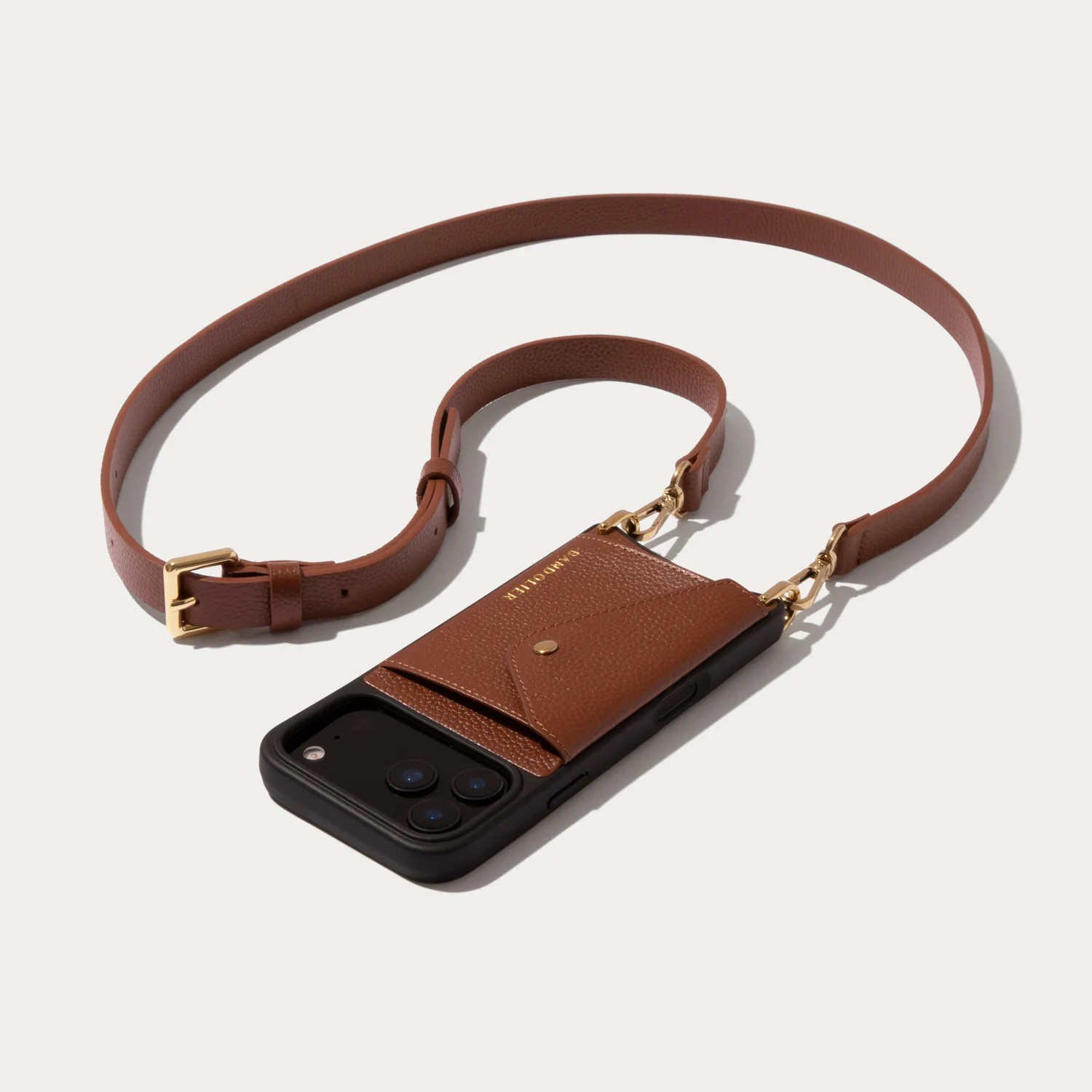 Hailey Side Slot Leather Crossbody Bandolier - Cognac/Gold | Bandolier
