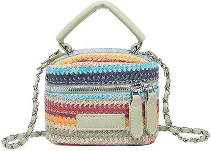 Women's Colorful Straw Crossbody Bag with Chain Strap Stylish Versatile Handbags | Amazon (US)