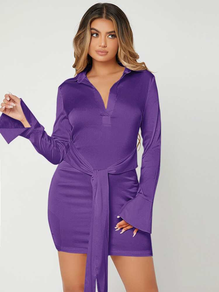 SHEIN Tie Front Shirt Dress | SHEIN