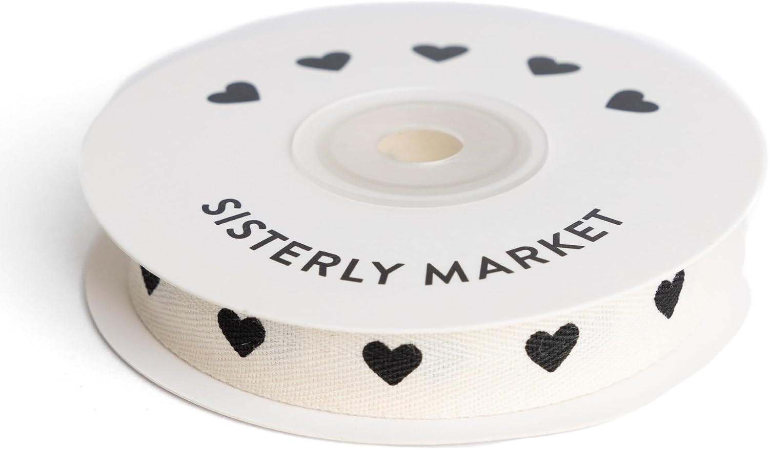 Custom Herringbone Cotton Ribbon, Natural 5/8 Inch Gift Ribbon with Black Heart Print, 10 Yards | Amazon (US)