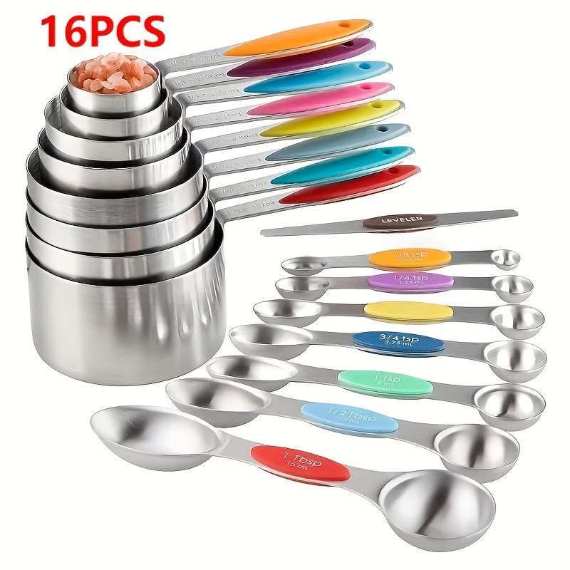 TEMU 8/16pcs Stainless Steel Measuring Cups And Spoons Set, For Accurate Measurement Of Dried And Liquid Ingredients, Metal Kitchen Utensils, And Baking Tools | Temu Affiliate Program