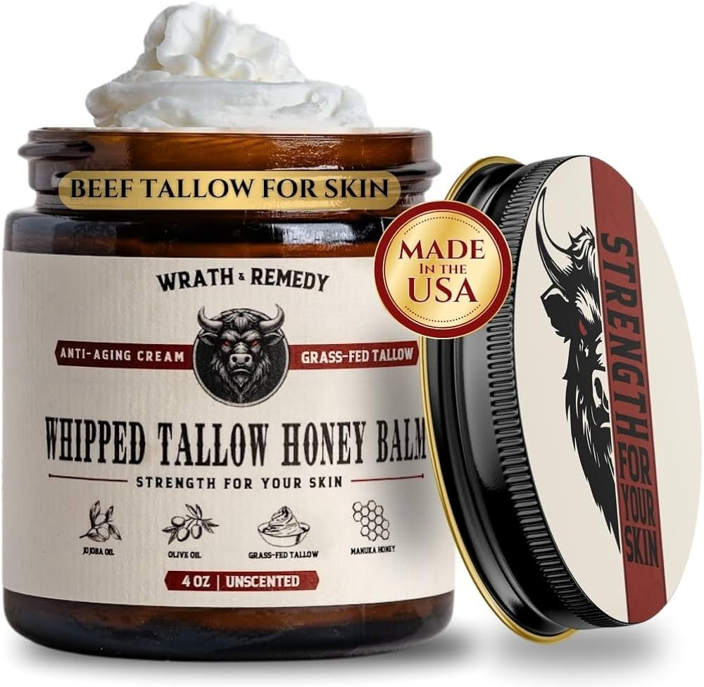 Wrath & Remedy Handmade Whipped Organic Beef Tallow for Skin - 4 OZ (Unscented) — Grass Fed Bee... | Amazon (US)
