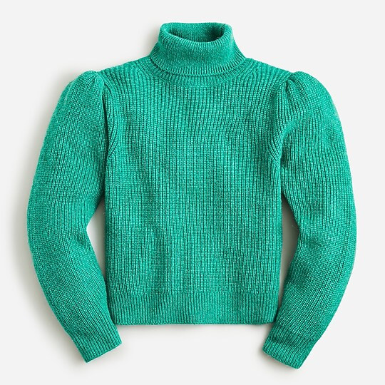 Cropped puff-sleeve turtleneck sweater | J. Crew US