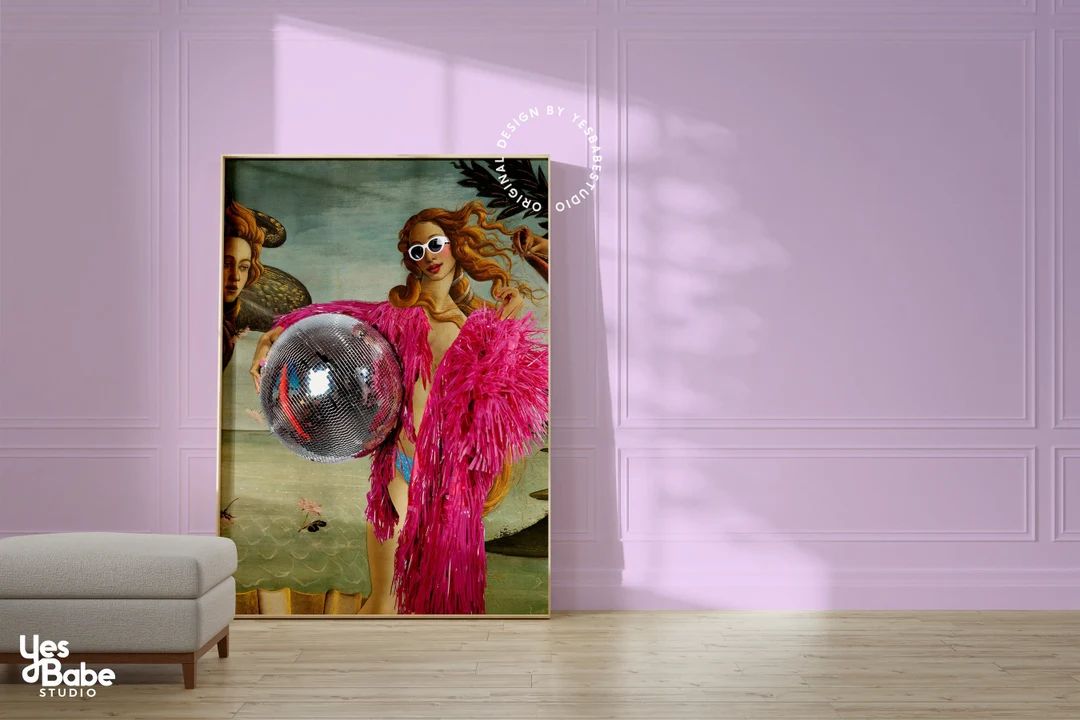 Altered Art Botticelli Disco Print, Maximalist Home Décor, Eclectic Funky Wall Art, Disco Ball P... | Etsy (US)