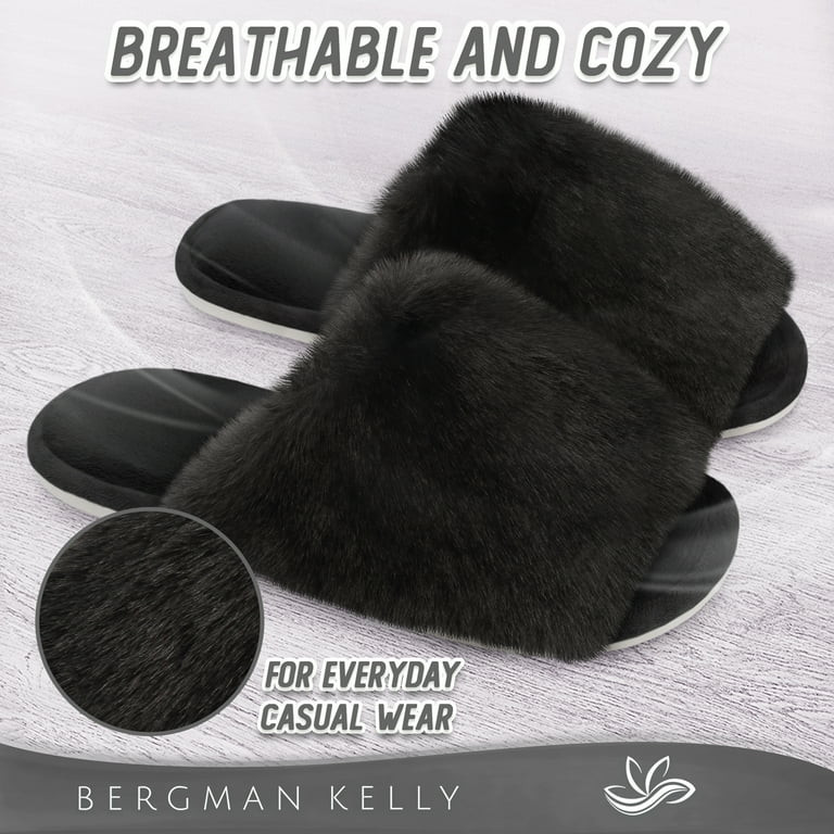 Bergman Kelly Women's Fuzzy Faux Fur Slide Slippers, Starlet Collection - Scuff Style (US Company... | Walmart (US)
