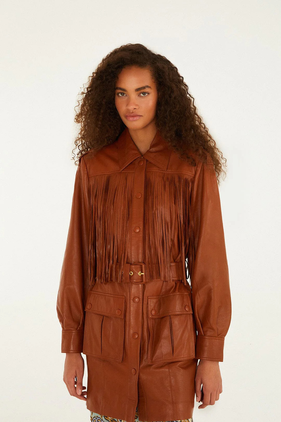 Brown Fringes Leather Coat | FARM Rio | FarmRio (US)