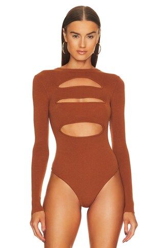 Michael Costello x REVOLVE Alexa Knit Bodysuit in Coffee from Revolve.com | Revolve Clothing (Global)