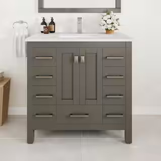 Eviva Hampton 36 in. Single Sink Dark Gray Bath Vanity with White Carrara Quartz Top (Assembled) ... | The Home Depot