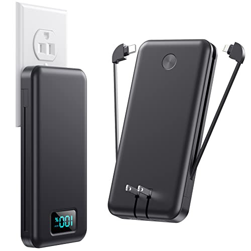 Portable Charger with Built-in Cables & AC Wall Plug,Upgraded 13800mAh USB-C Power Bank, 4 Output LCD Display External Battery Pack Phone Charger Compatible with iPhone 16/15/14/13 Samsung Android etc | Amazon (US)