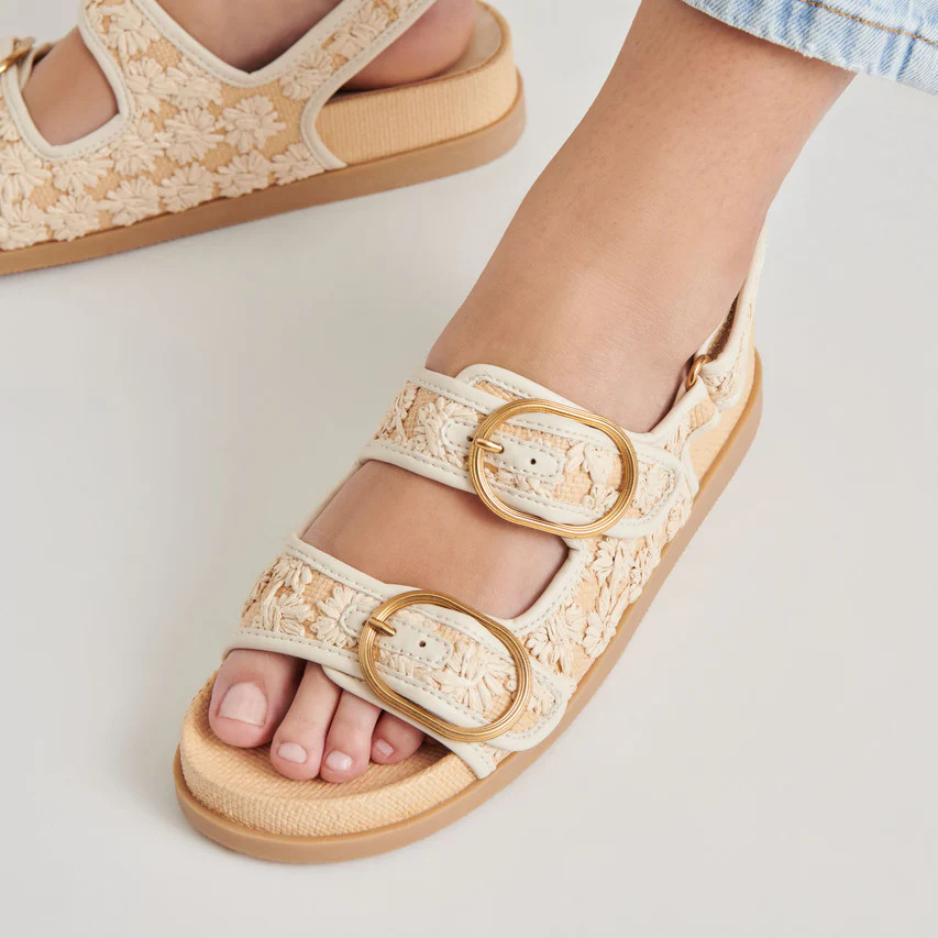 STARLA SANDALS CREME FLORAL RAFFIA | DolceVita.com