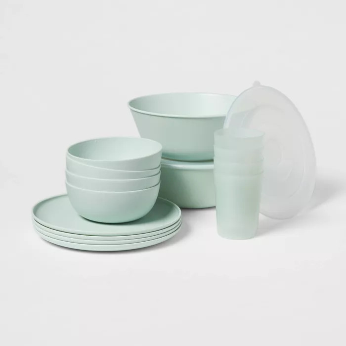 16pc Plastic Dishware Set Green - Room Essentials™ | Target