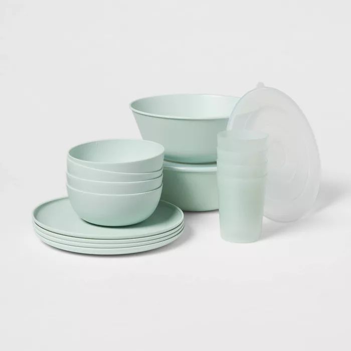 16pc Plastic Dishware Set Green - Room Essentials&#8482; | Target