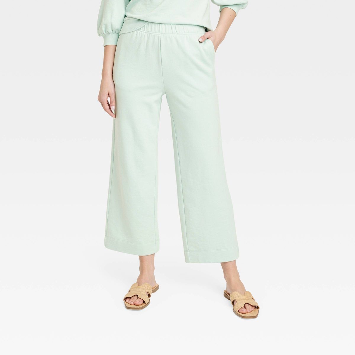 Women's High-Rise Cropped Sweatpants - A New Day™ Light Green XS | Target