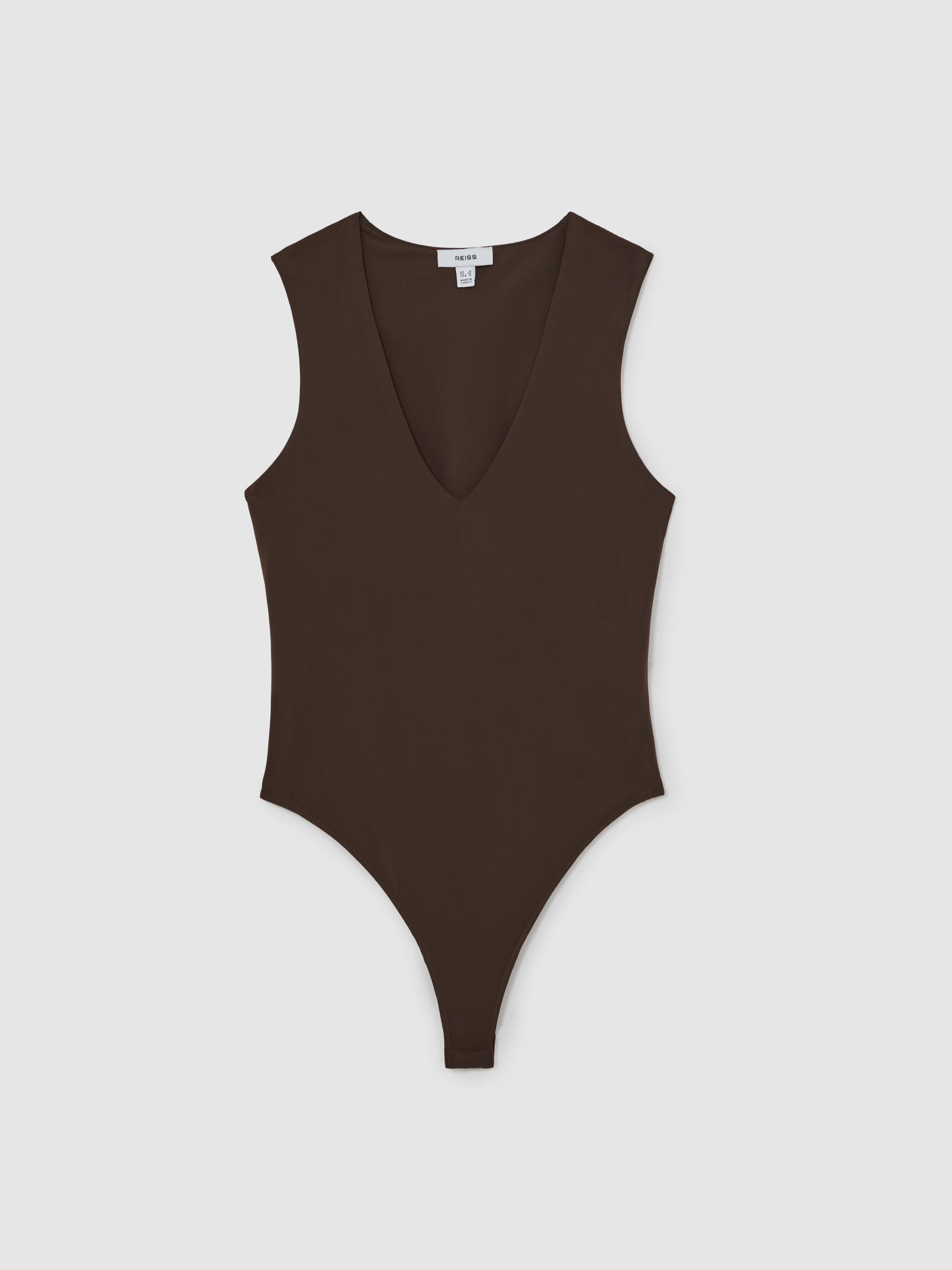 Reiss V-Neck Sleeveless Bodysuit in Chocolate Brown - REISS | Reiss UK