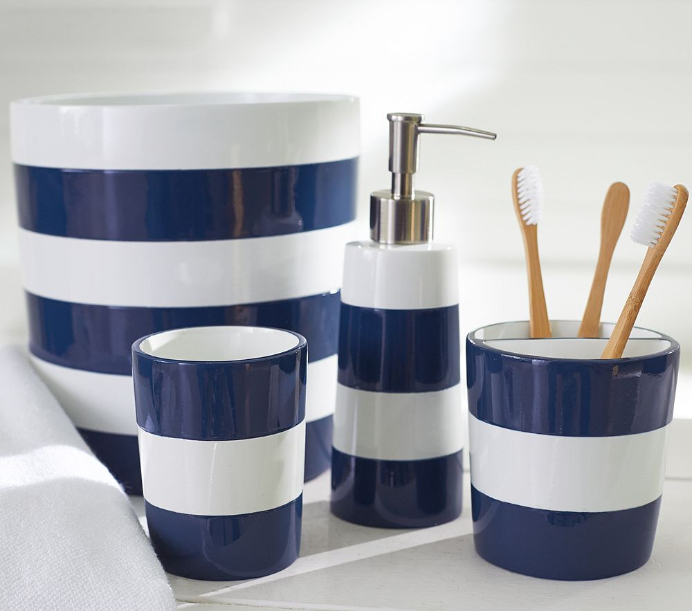 Navy Stripe Bath Accessories | Pottery Barn Kids