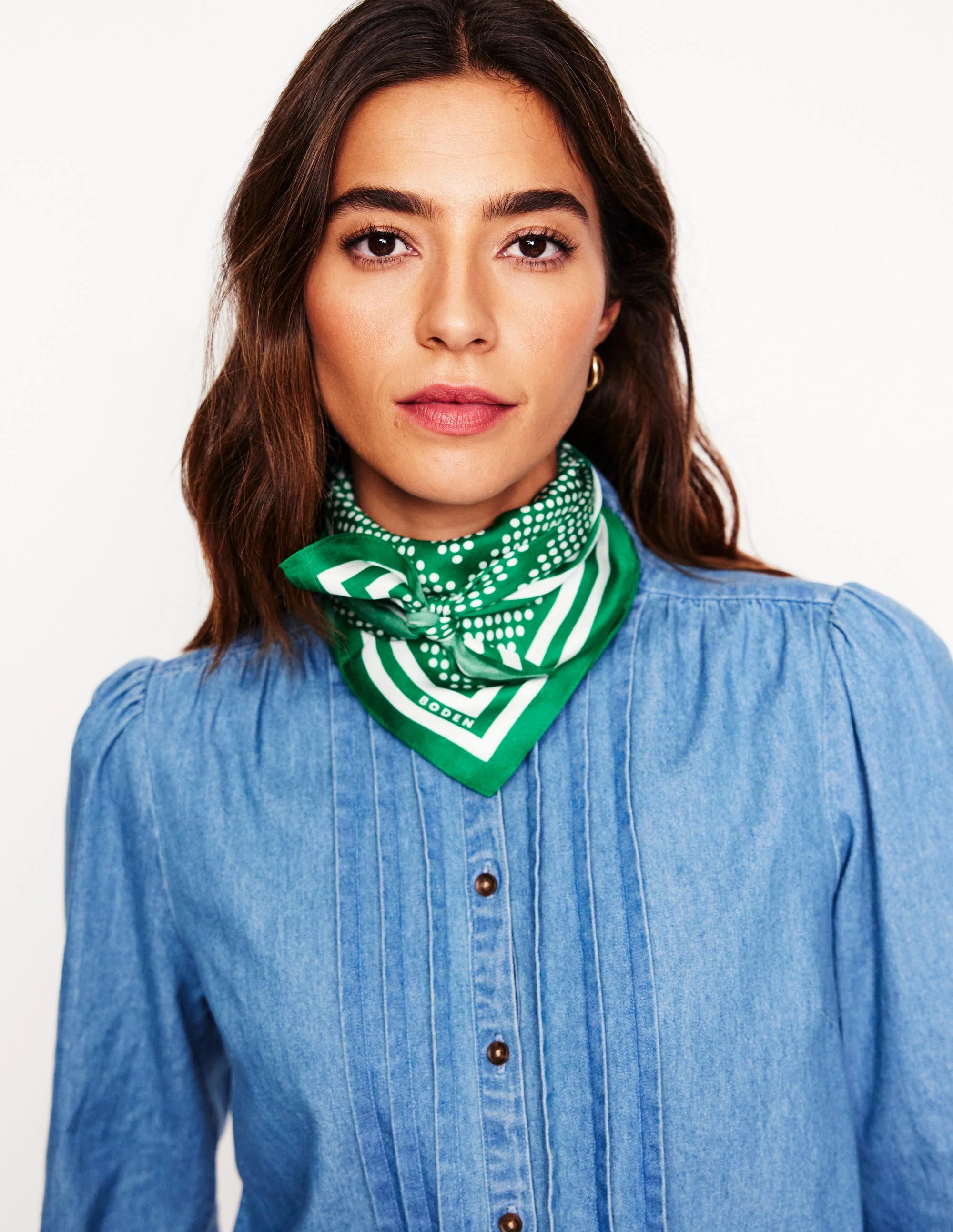 Silk Square Scarf-Rich Emerald, Border Spot | Boden (US)