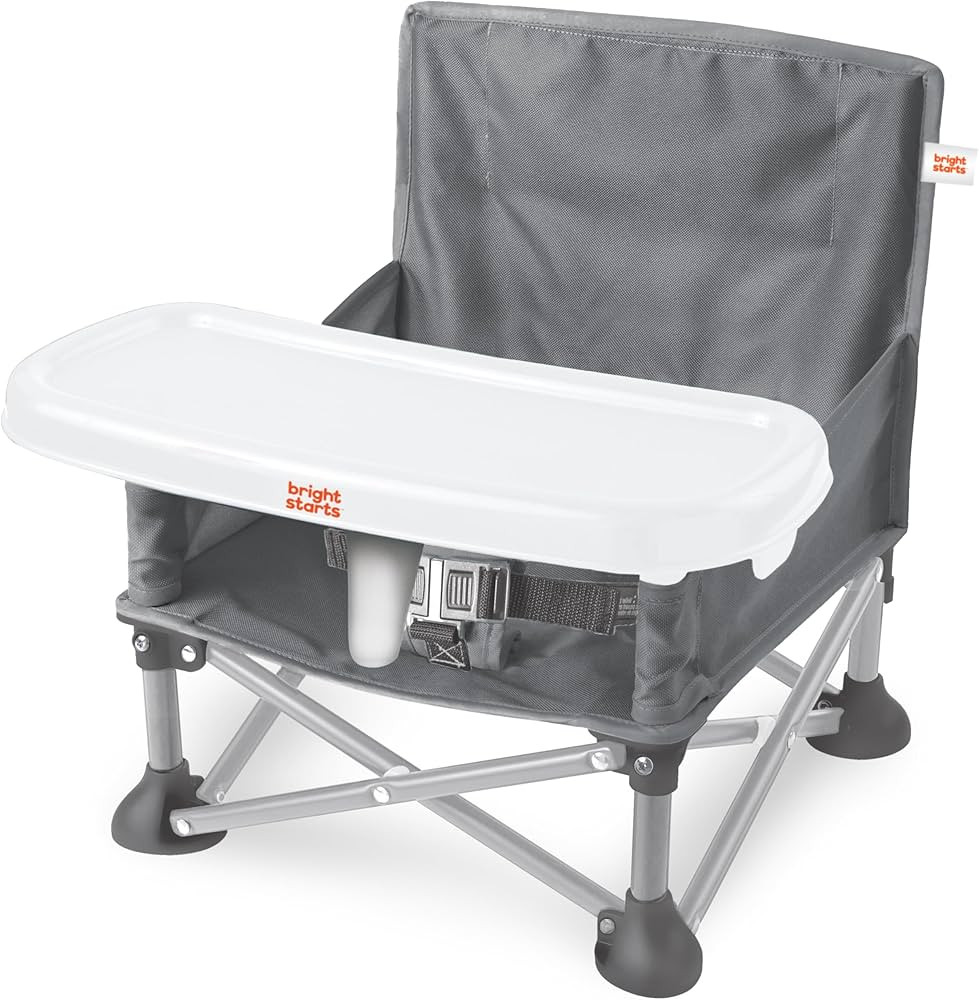 Bright Starts Pop 'N Sit Portable Booster, Indoor/Outdoor Use, Floor Seat with Feeding Tray, Grey... | Amazon (US)