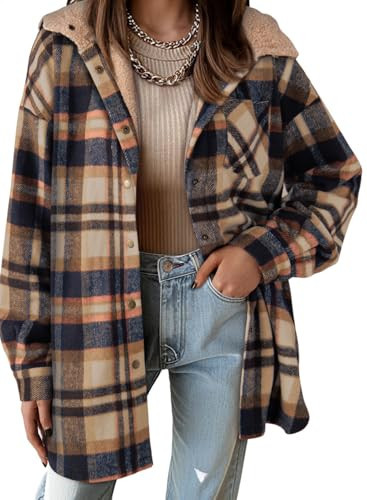 Dokotoo Winter Clothing Coats for Women Jackets Flannel Shirt Shackets for Women 2025 Sherpa Fleece Jackets Hooded Clothes Oversized Fleece Jacket 2025 Fall Fashion Button down Coat Women's Shacket | Amazon (US)