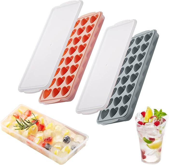 2 Pack Heart-Shaped Ice Cube Trays with lid and bin - 48 Holes Silicone Mini Heart Ice Cube Tray,... | Amazon (US)