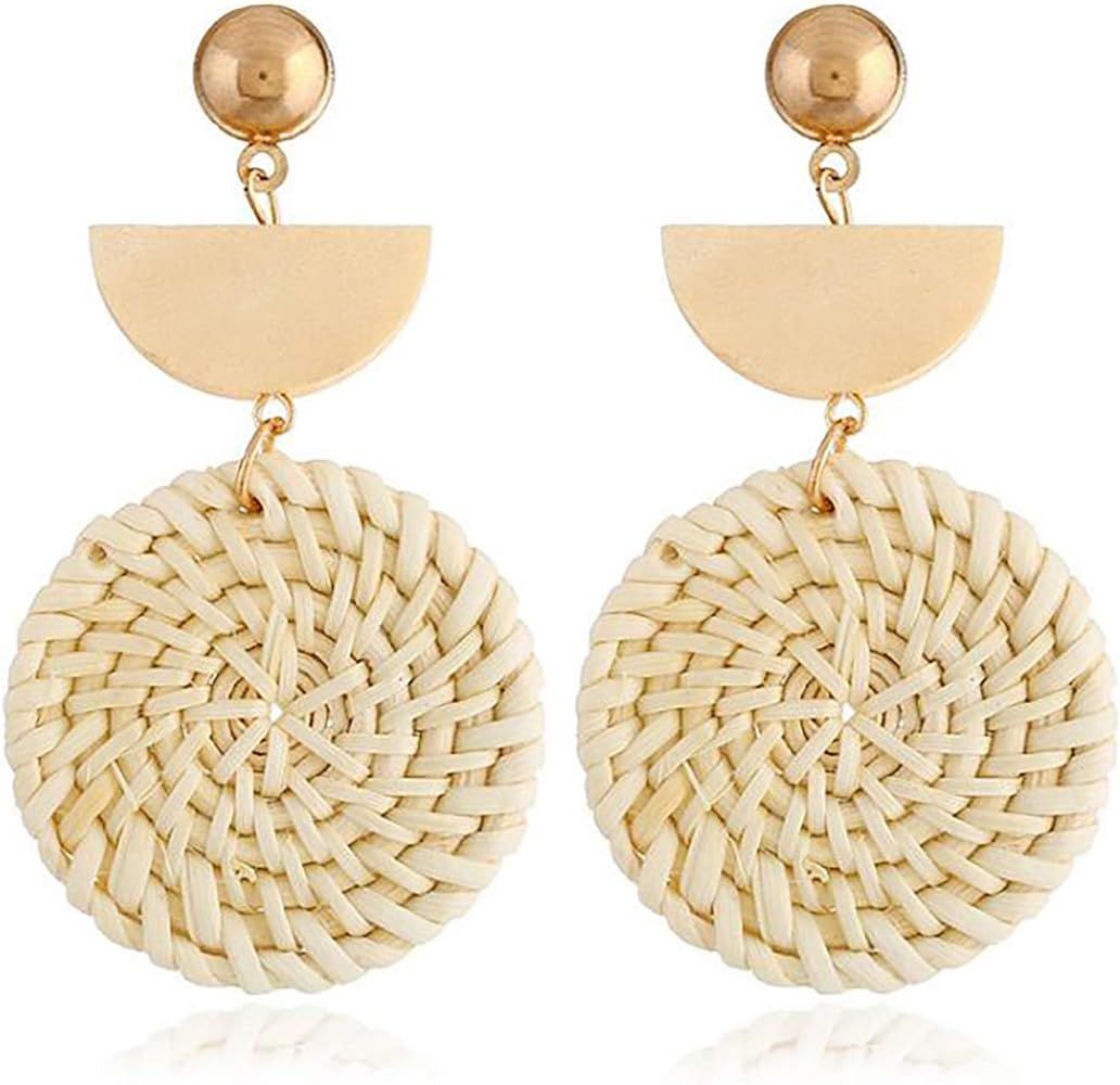 IVRRISS Handmade Rattan Earrings for Women and Girls, 1-6 Paris Set Cute Bohemian Earrings Lightweig | Amazon (US)