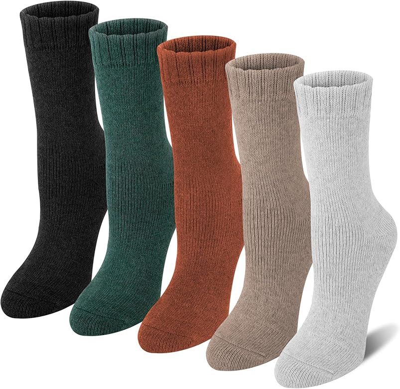Loritta 5 Pairs Womens Wool Socks Thick Knit Vintage Winter Warm Cozy Crew Socks Gifts | Amazon (US)