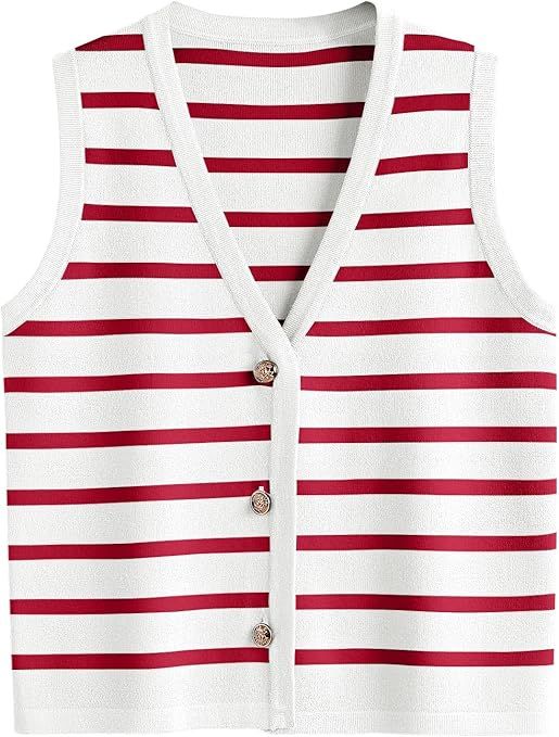 LILLUSORY Vest for Women Striped Dressy Tops Cropped Tank Tops 2024 Summer Sleeveless Button Up C... | Amazon (US)