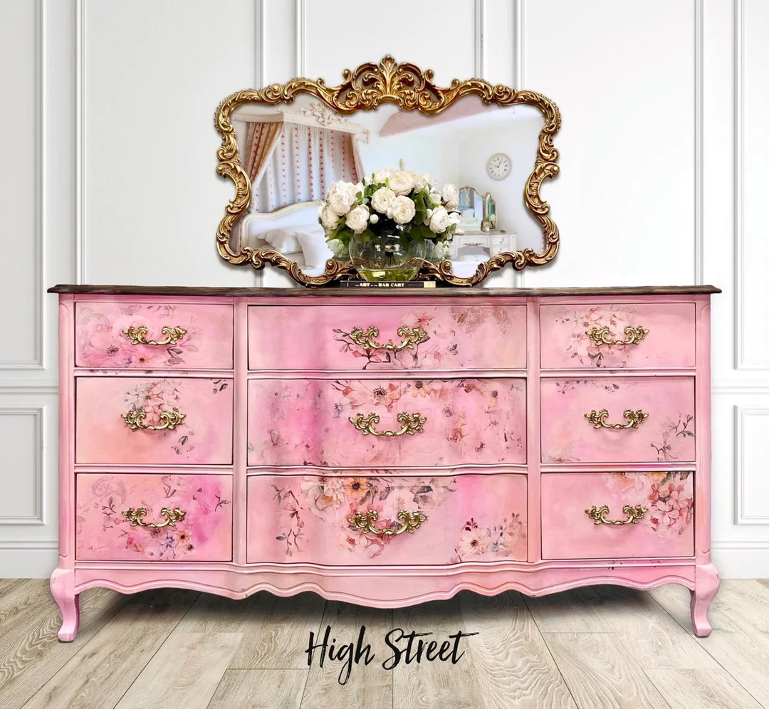 Fabulous Floral Pink Dresser Farmhouse Floral Shabby Chic - Etsy | Etsy (US)