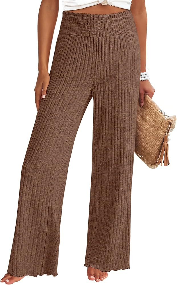 ANRABESS Womens Ribbed Knit Lounge Pajama Pants Casual Elastic High Waist Loose Wide Leg Pants 20... | Amazon (US)