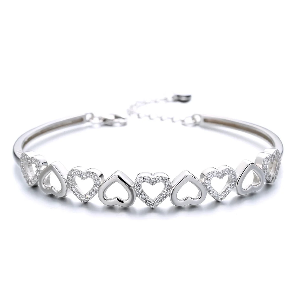 14K White Gold Hearts Bangle Adjustable Bracelet with crystals from Swarovski | Walmart (US)