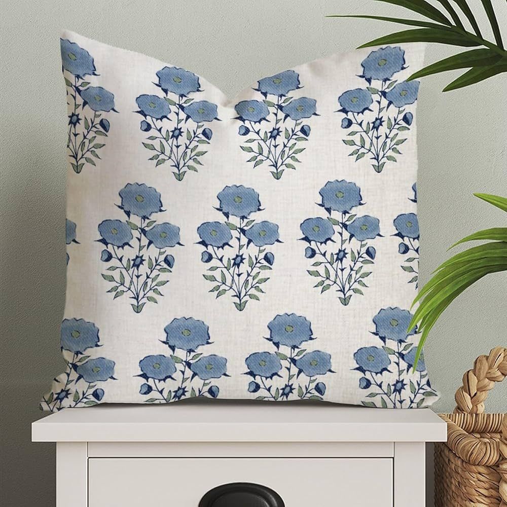 MangGou Navy Mughal Flower Chinoiserie Style Pillow Covers Farmhouse Cushion Cover 20x20in Pillow... | Amazon (US)