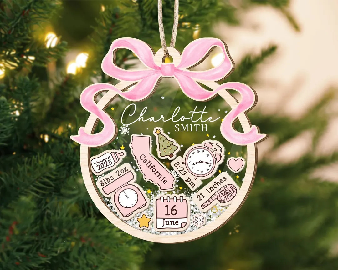 Personalized Baby's First Christmas Ornament: Coquette Bow Girl Newborn Keepsake - 4D Shaker - Et... | Etsy (US)