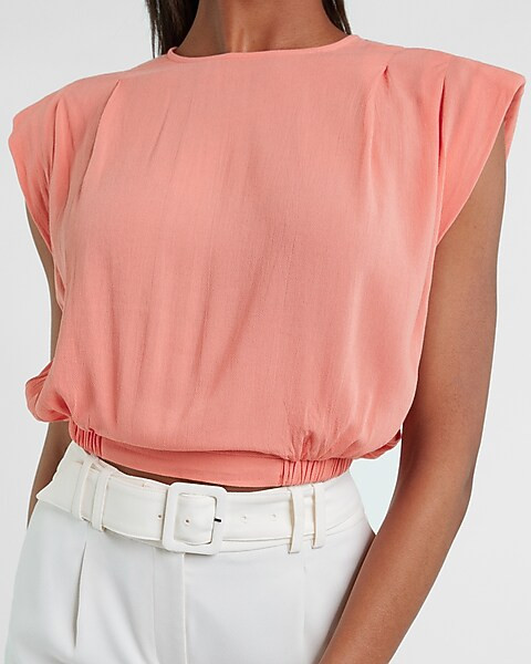 Cropped Padded Shoulder Top | Express