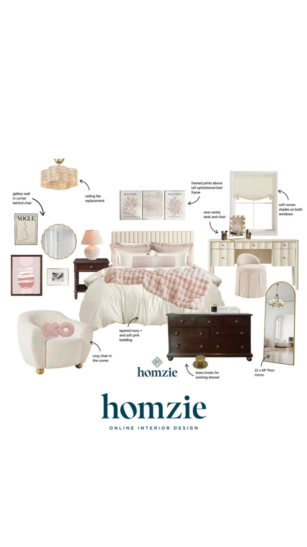 Feminine neutral bedroom design featuring lamps, desk, blinds, semi-mount, wall art, full length mirror, bedding, accent chair, nightstands, dresser, decor, etc.

#LTKHome #LTKFinds #LTKFavorites #HomeStyleDaily  

 #LTKHome