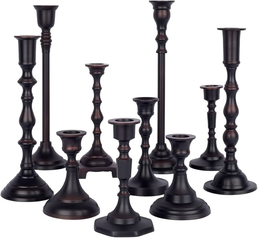 Koyal Wholesale Bronze Mixed Taper Holders, Set of 10, Mismatched Candlesticks Set, Bohemian Deco... | Amazon (US)