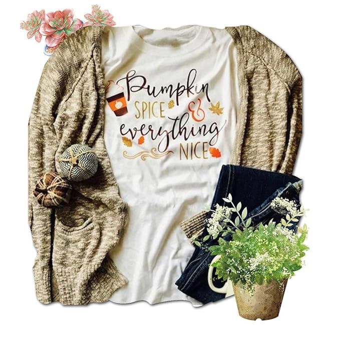 GEMLON Pumpkin Spice and Everything Nice Long Sleeve T Shirt Womens Funny Halloween Baseball Tee ... | Amazon (US)