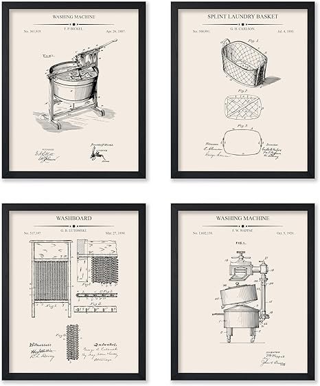 Poster Master 4-Piece Laundry Blueprint Poster - Washing Machine Patent Print - Washboard Art - S... | Amazon (US)