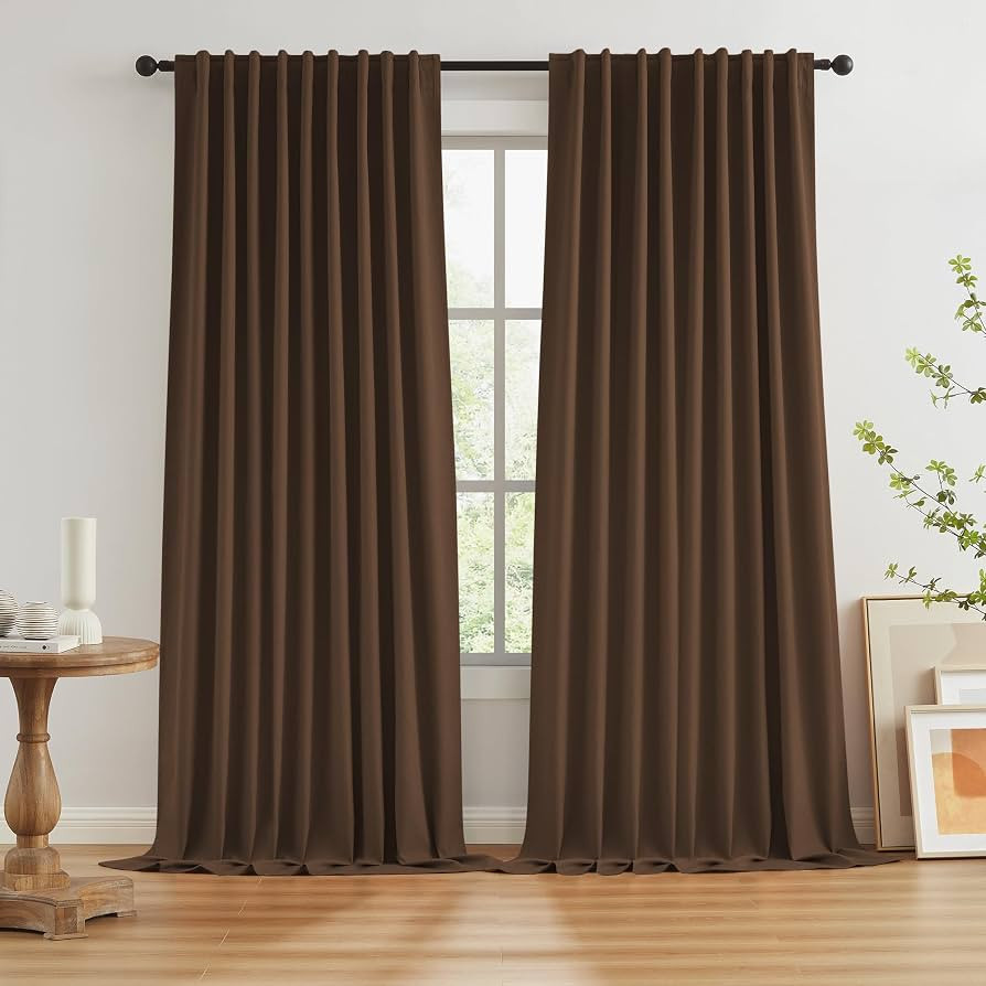 Brown Blackout Pleated Look Curtains 102 Inches Long 8.5 ft Length for Patio Sliding Door Living ... | Amazon (US)