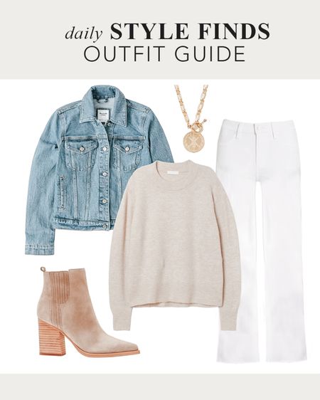Back to school casual fall outfit, denim jacket, white straight wide leg jeans, fall style 2023, suede ankle boots 

#LTKFind #LTKstyletip #LTKover40