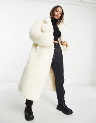 NA-KD oversized teddy fur coat in cream | ASOS (Global)