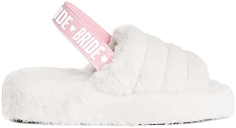 xo, Fetti Bride Strap Slippers, White Fur, Bachelorette Party Decorations, Wedding Day Sandals, B... | Amazon (US)