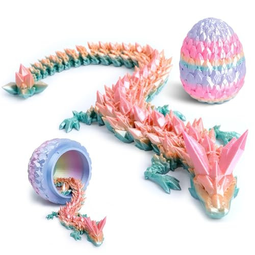 Flavery 3D Printed Dragon Egg - 12 inch Dragon Inside, Easter Gifts for Kids&Adults, Easter Basket Stuffers, Flexible Fidget Toy, Executive Desk Pet, Figure Decor, Easter Egg (Rainbow) | Amazon (US)