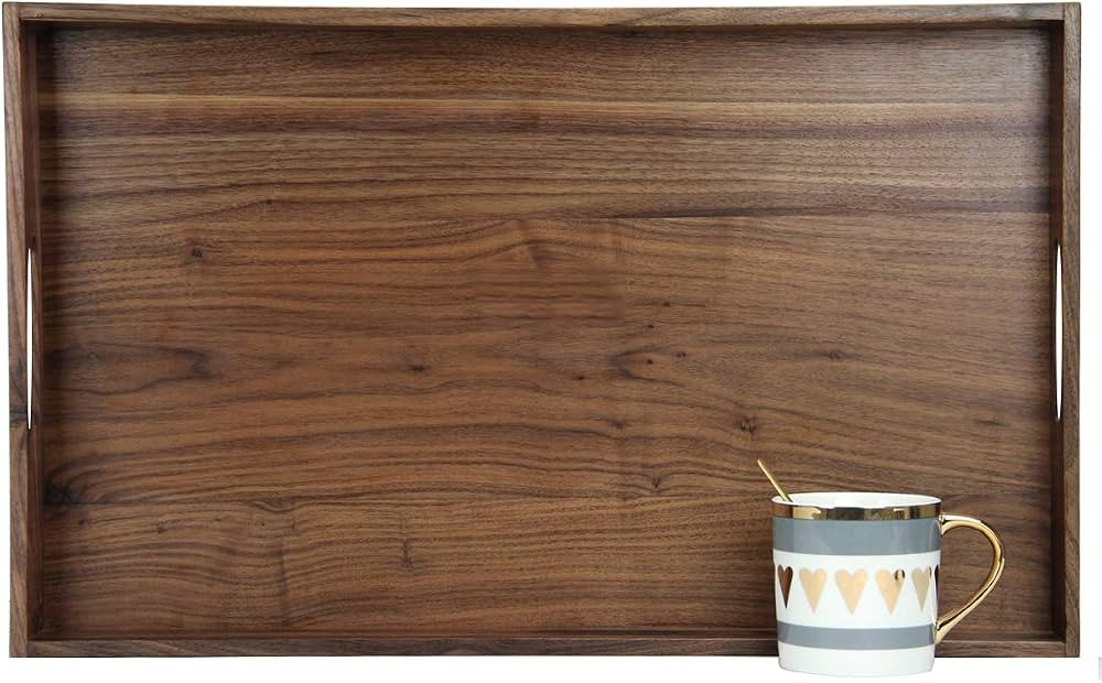 22 x 14 Inches Large Rectangle Black Walnut Wood Ottoman Tray with Handles, Serve Tea, Coffee, Cl... | Amazon (US)