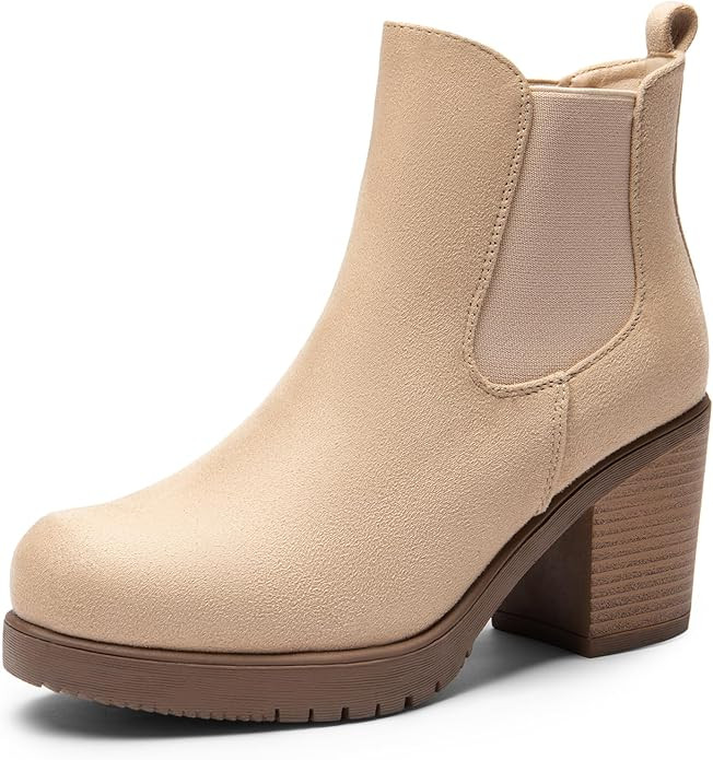 DREAM PAIRS Women's High Chunky Heel Chelsea Ankle Boots Slip On Elastic Fall Heeld Booties Shoes | Amazon (US)