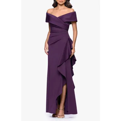 Xscape Evenings Off the Shoulder Scuba Mermaid Gown in Black at Nordstrom, Size 6P | Nordstrom